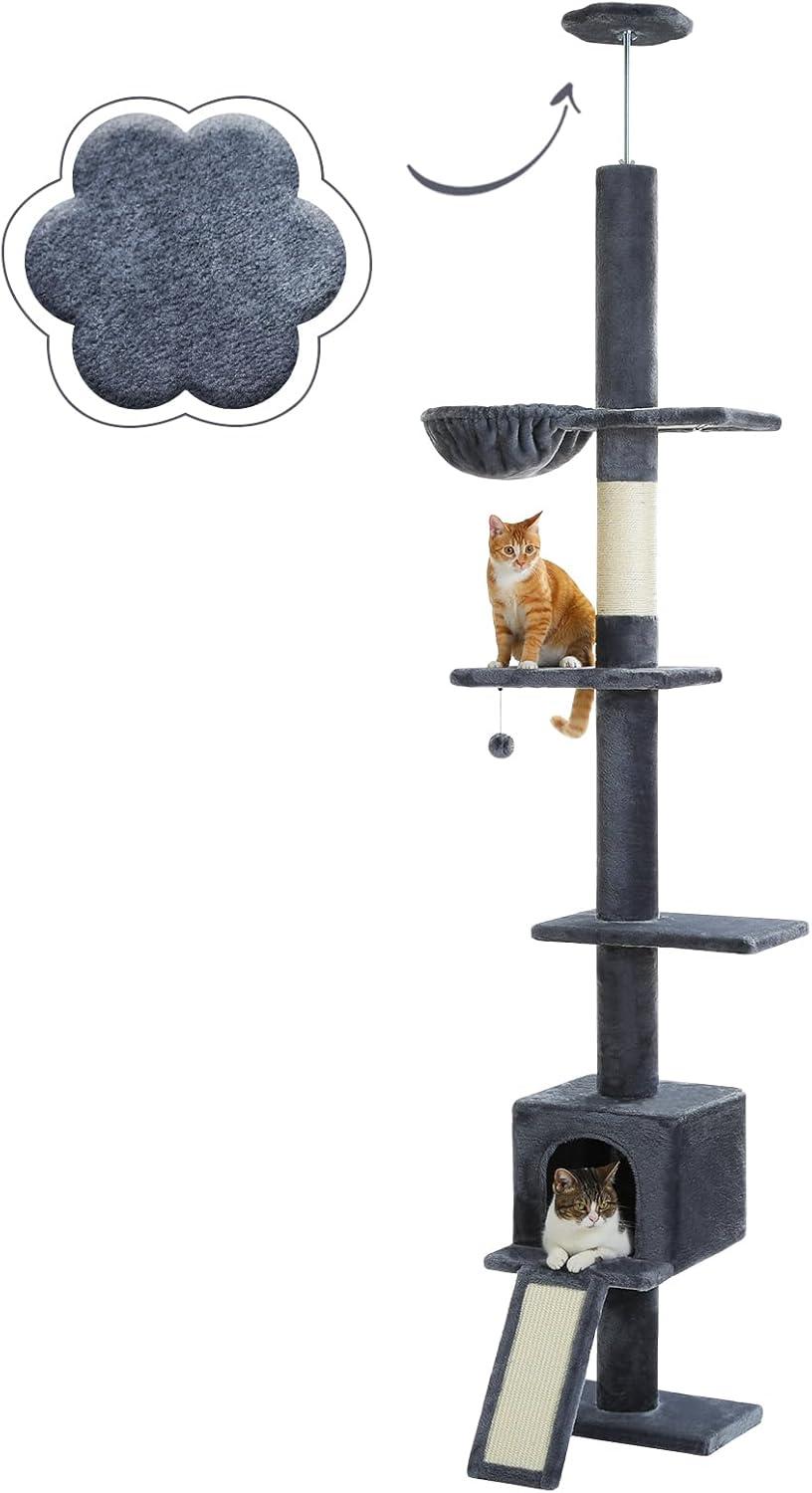 Adjustable Height Floor To Ceiling 5-Tier Tall Cat Tree Tower For Indoor Cats With Cat Condo, Cat Scratching Post And Cat Ladder