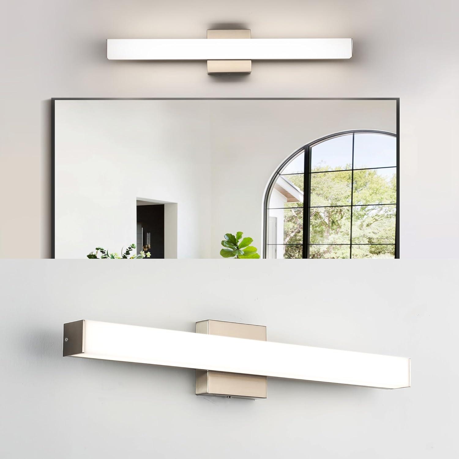 Bathroom Vanity Light Brushed Nickel Square LED 24 inch 14W 4000K Natural White Light Wall Bar Lighting Fixtures Over Mirror