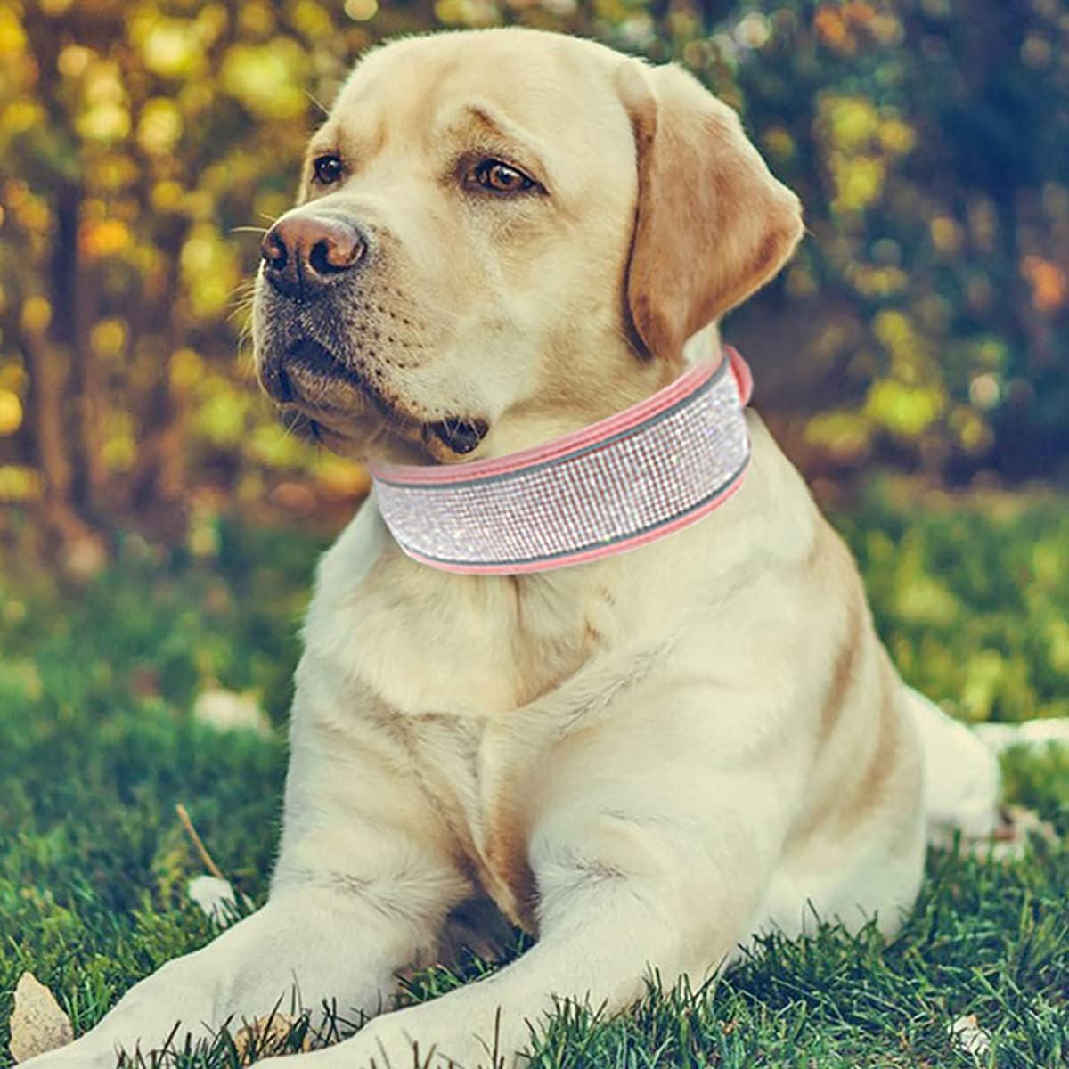 Bling Dog Collar For Large Dogs - 2 Inch Wide Rhinestones For Girls, - pink