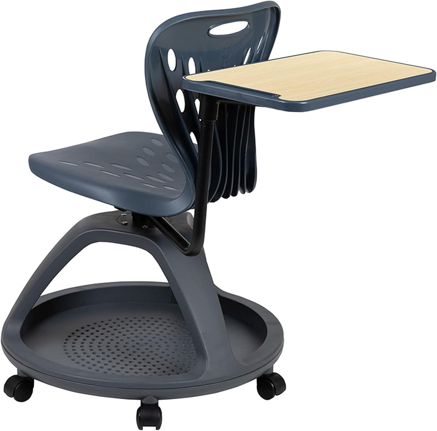 Versatile Gray Mobile Desk Chair with Tablet Arm and Storage