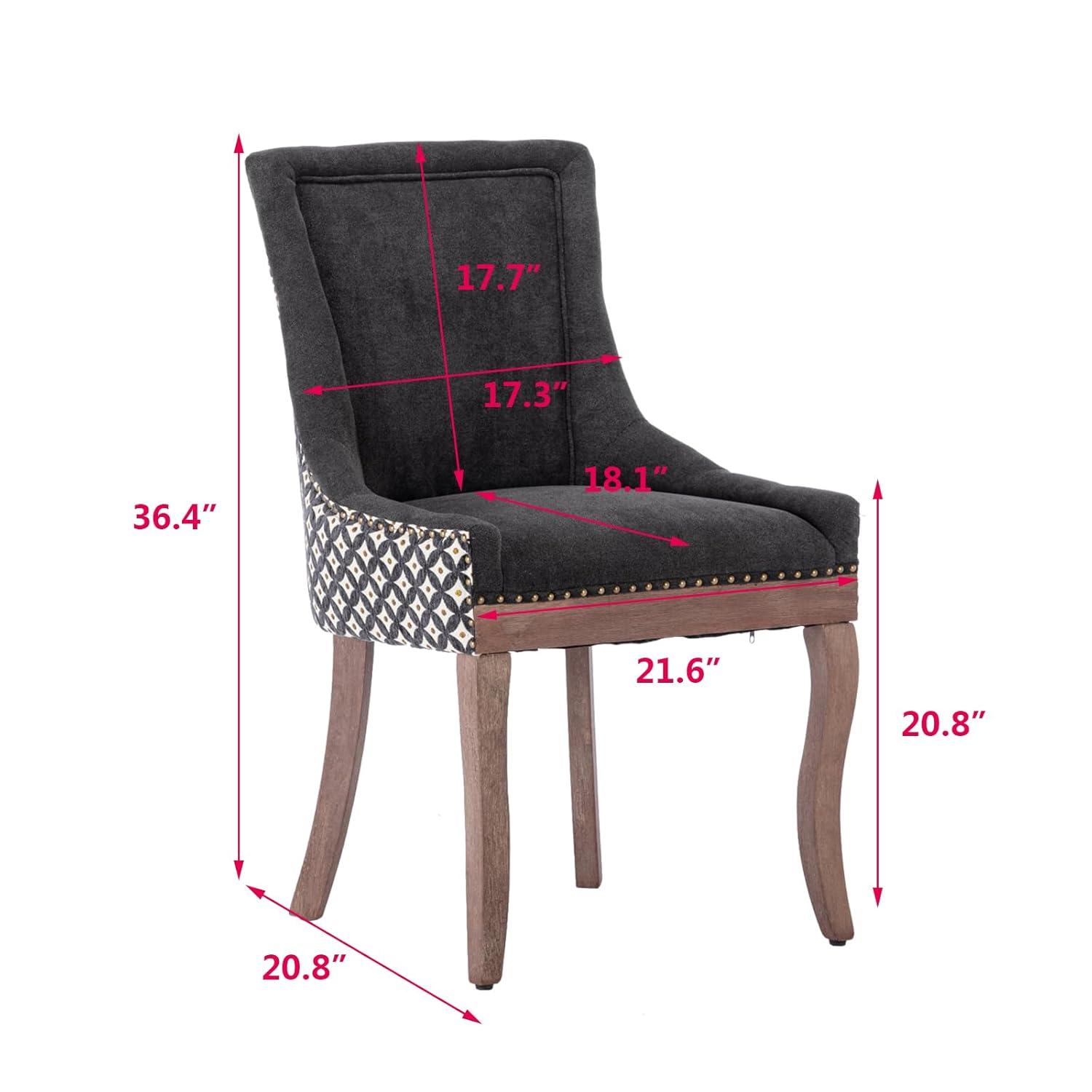 Upholstered Dining Chairs Set of 2, Solid Wood Kitchen Dining Room Chairs with Thicken Padded and Nailhead Trim for Home Kitchen Bedroom Black and Patterned