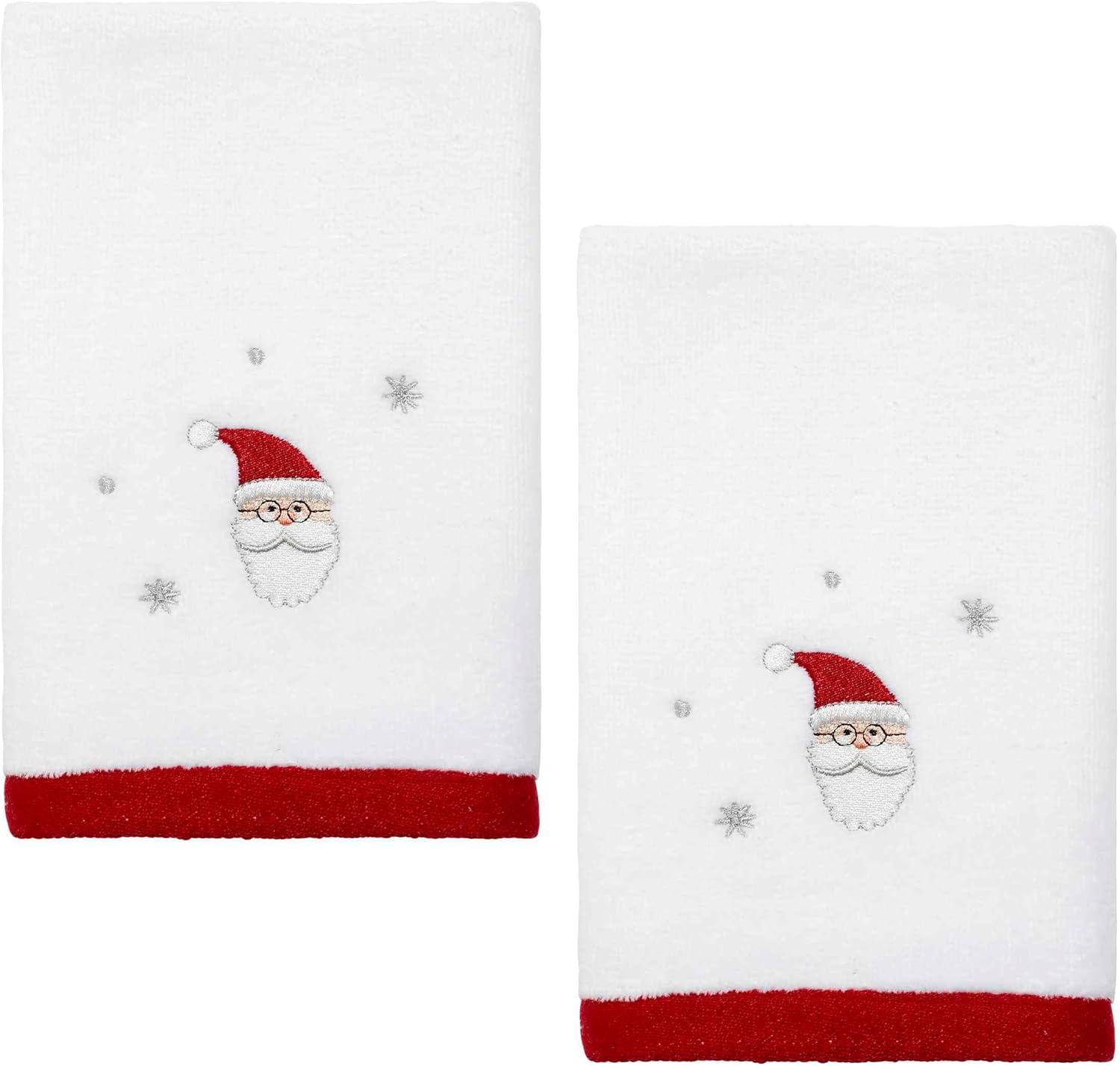 Festive White and Red Cotton Polyester Santa Fingertip Towels Set