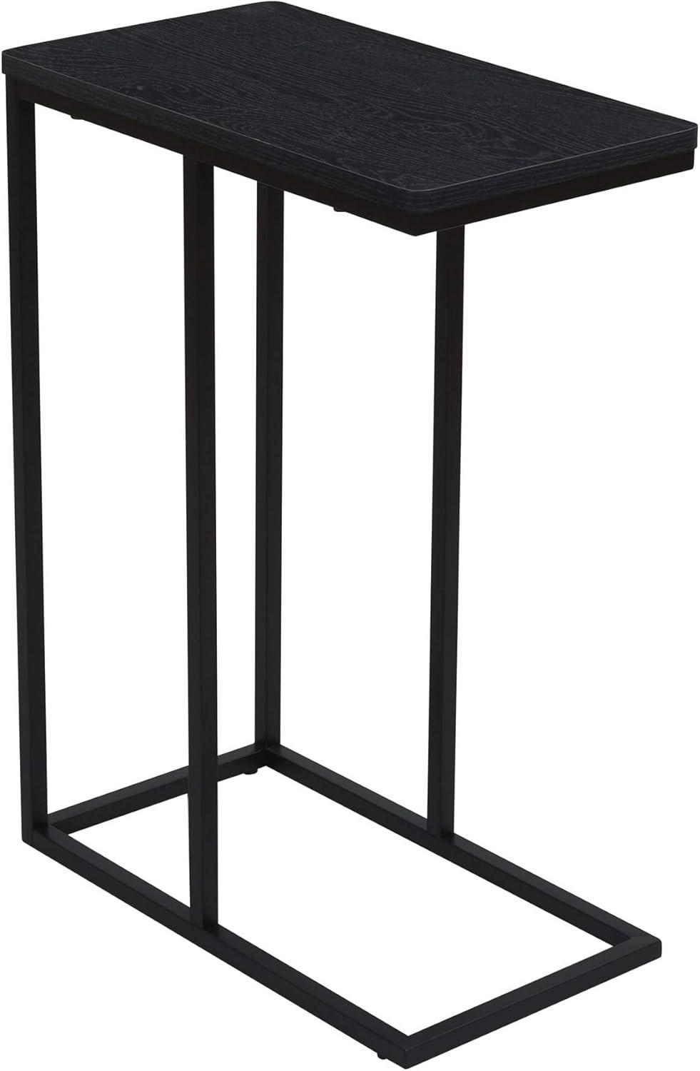 Household Essentials Jamestown C-Shaped for Accessibility Side End Table Black Oak Wood Grain and Black Metal