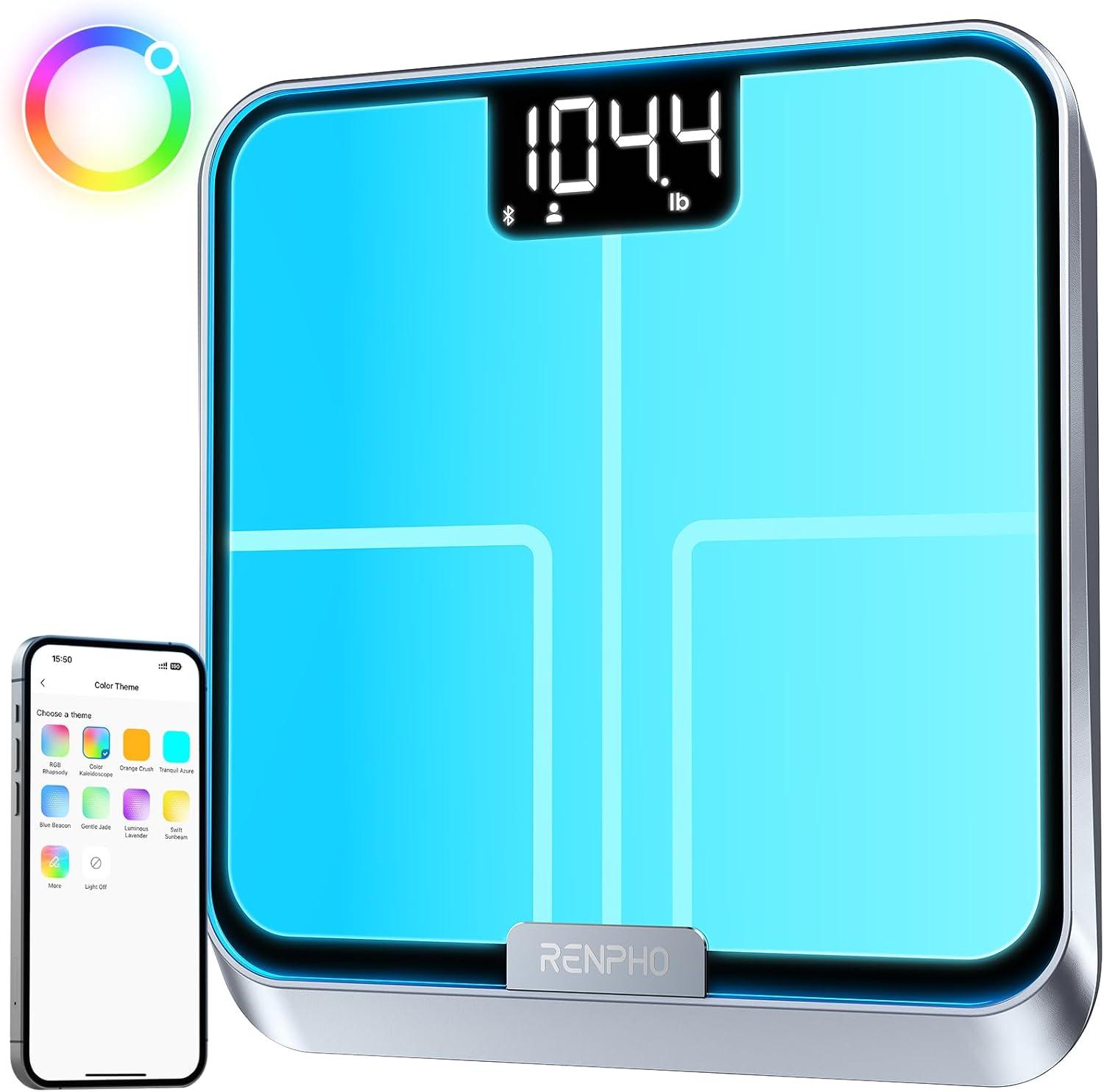 RENPHO Smart Scale for Body Weight with Customize Scale Colors, Rechargeable, ITO Coating, Elis Chroma