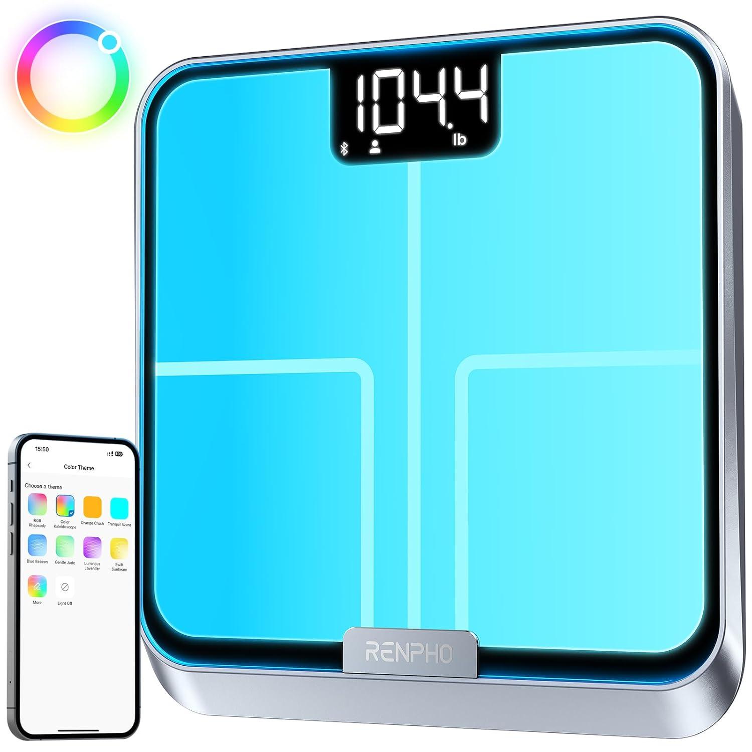 RENPHO Smart Scale for Body Weight with Customize Scale Colors, Rechargeable, ITO Coating, Elis Chroma