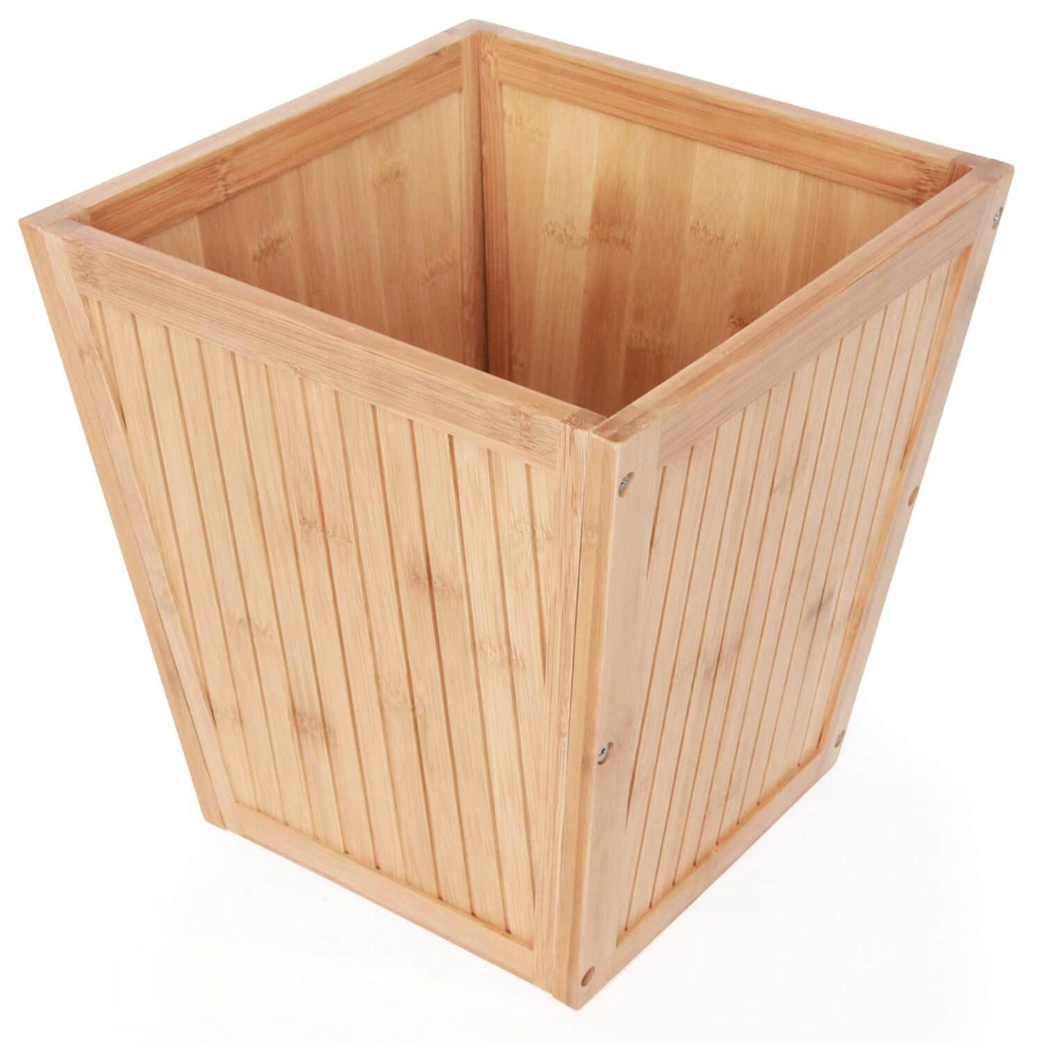 Natural Bamboo 10.6" Tall Wooden Wastebasket