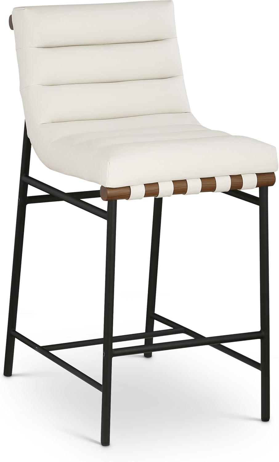 Cream Vegan Leather and Matte Black Metal Counter Stool