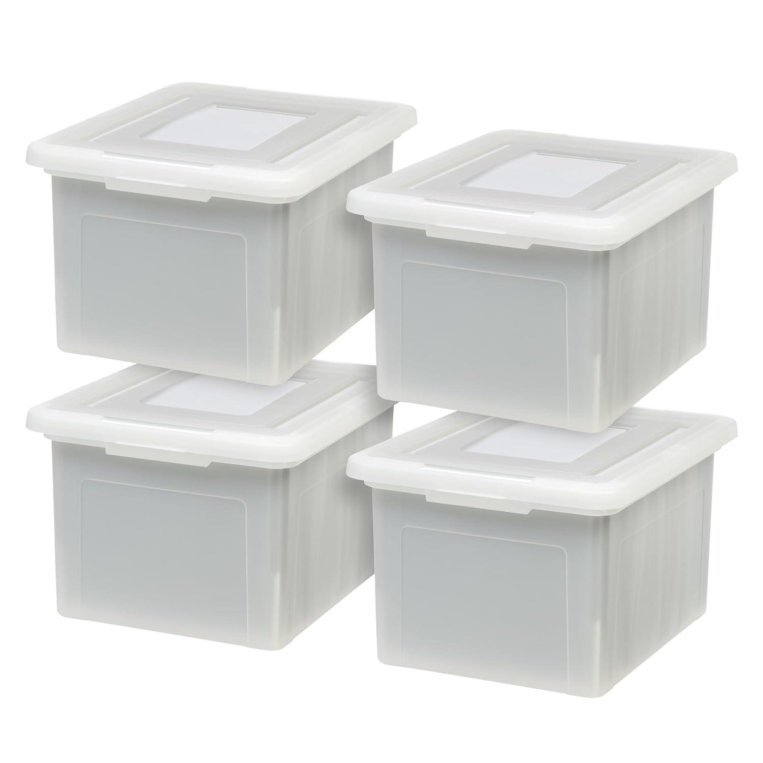 IRIS USA 35 Qt. 4Pack File Box File Organizer Plastic File Box for Letter/Legal File, BPA-Free Plastic Storage Bin Tote Organizer with Durable, Pearl