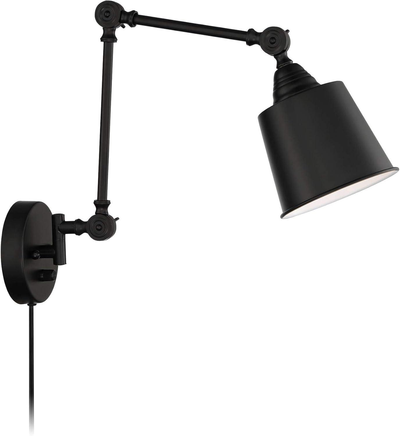 360 Lighting Mendes Modern Wall Lamps Set of 2 Black Metal Plug-in 12 1/2"Light Fixture Swing Arm Adjustable for Bedroom Reading Living Room Hallway