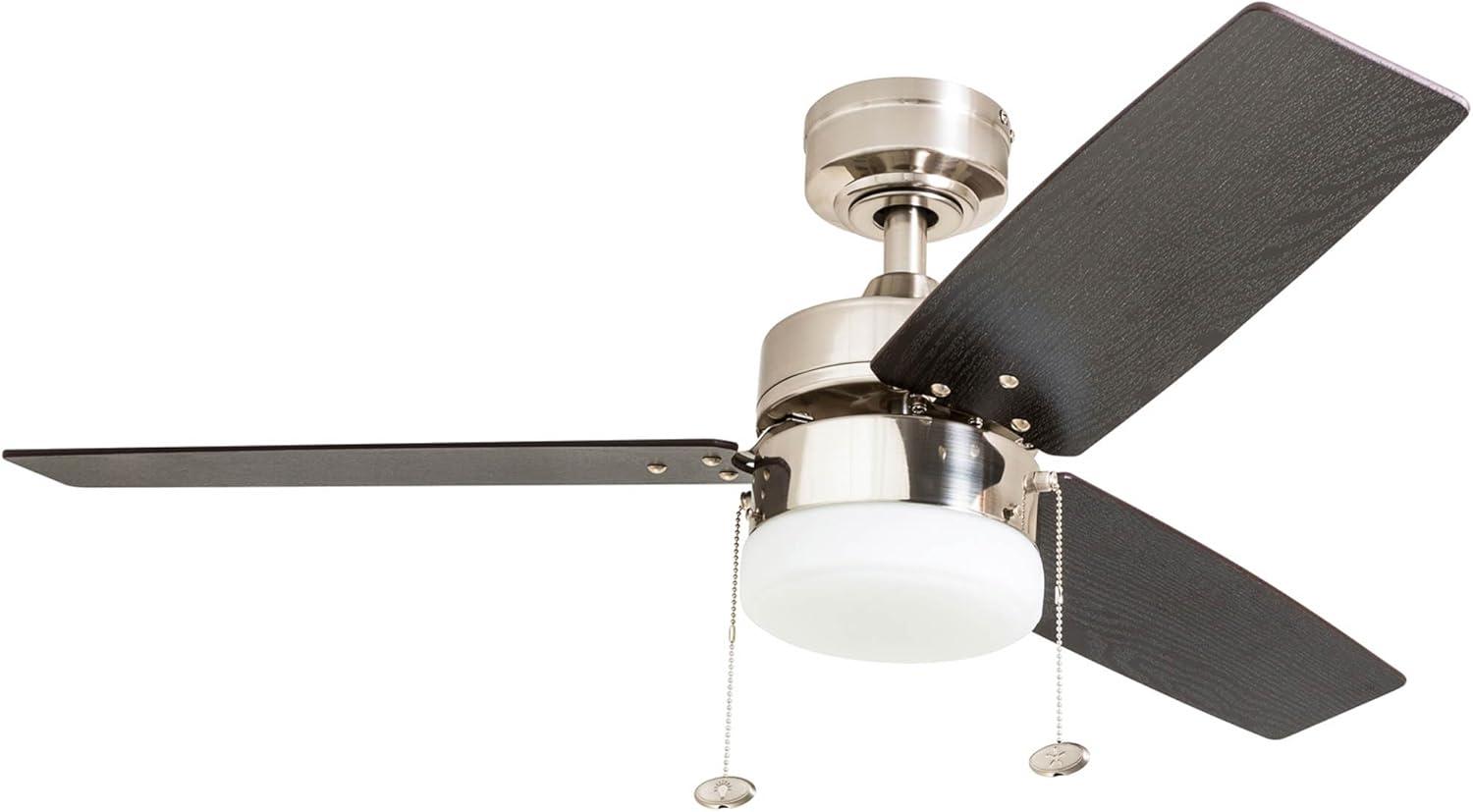 Prominence Home Reston 42-in Brushed Nickel with Burnt Oak/Chocolate Maple Blades Ceiling Fan With Light ( 3 -Blade )