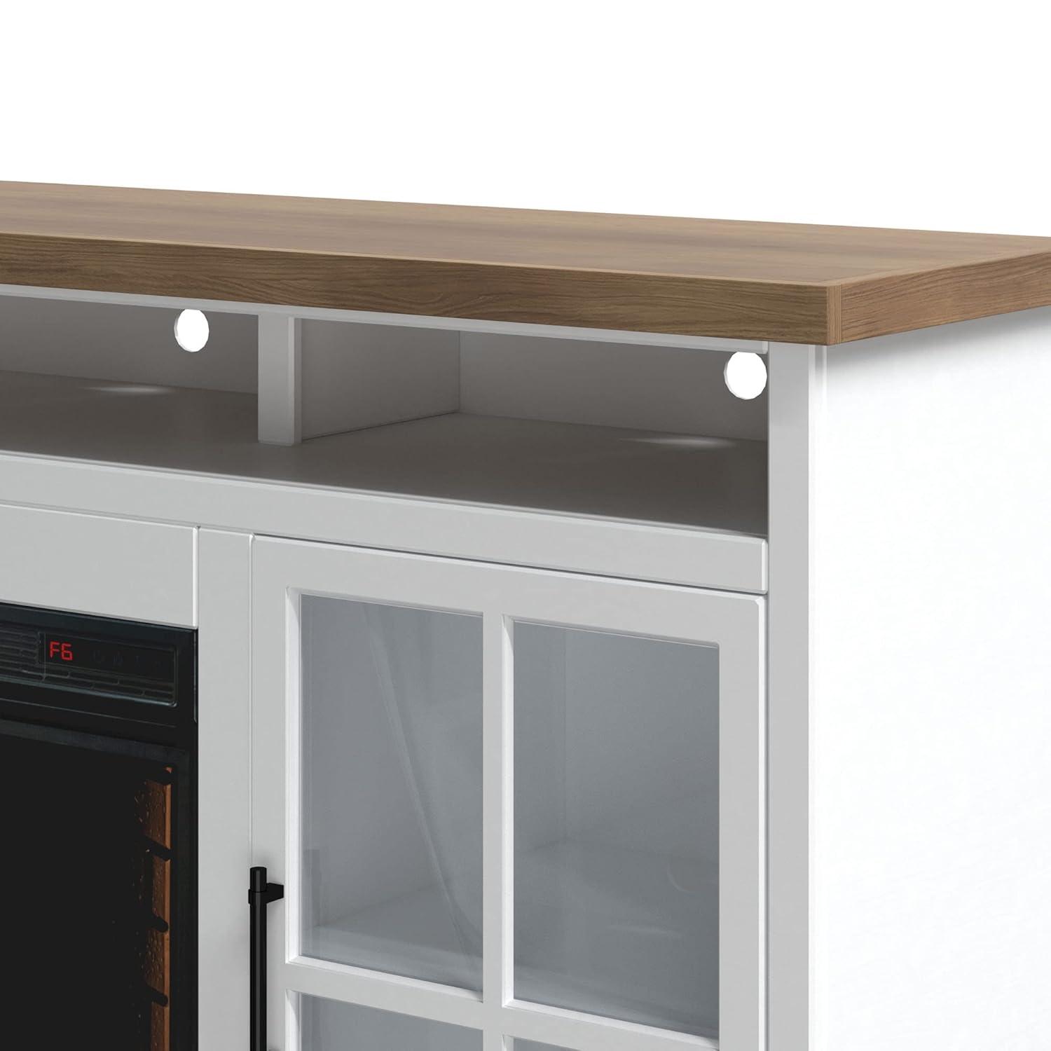 Hampton 74" White Wood TV Stand with Fireplace