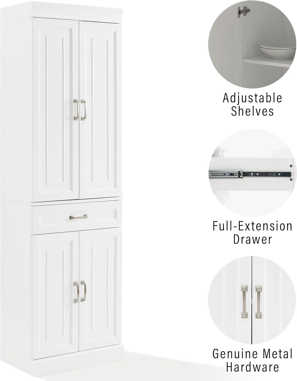 Crosley 78" Stanton Kitchen Storage Pantry Cabinet White: 24-Inch Slim Modular Storage, 5 Shelves, 4 Doors