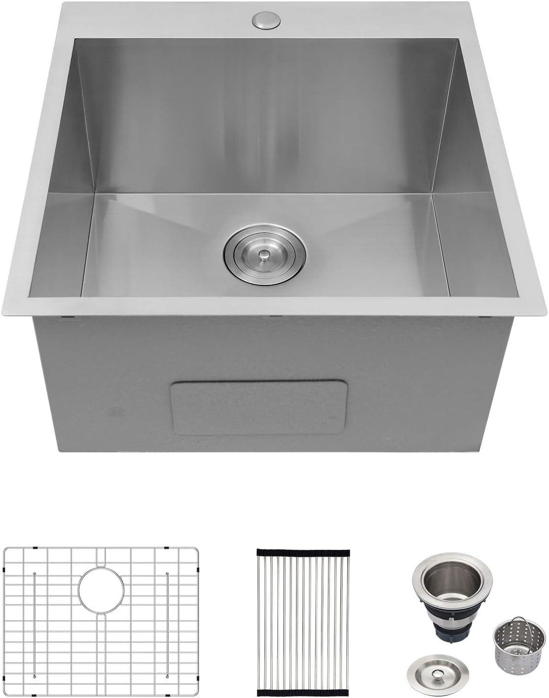 22" x 22" Stainless Steel Drop-In Laundry Sink with Accessories