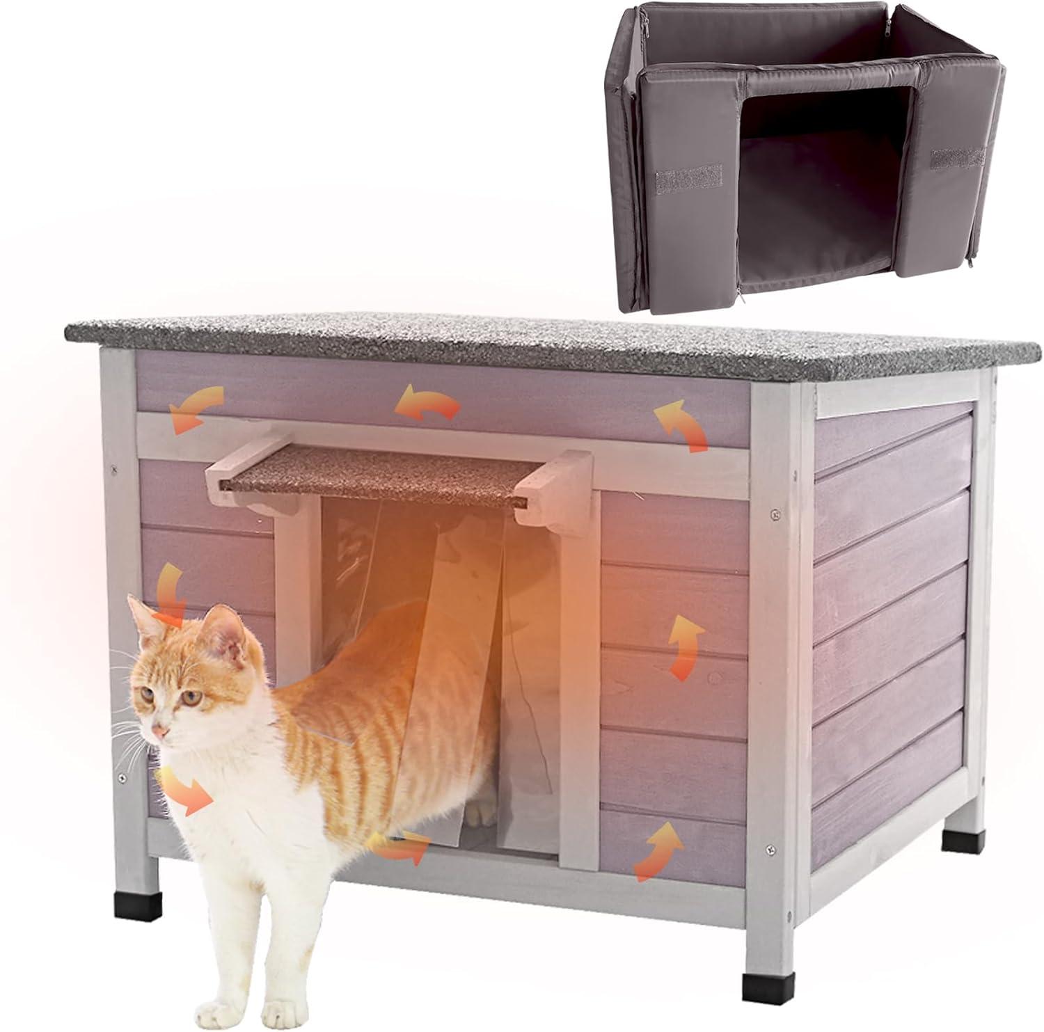 Insulated Outdoor Wooden Cat House with Warm Liner