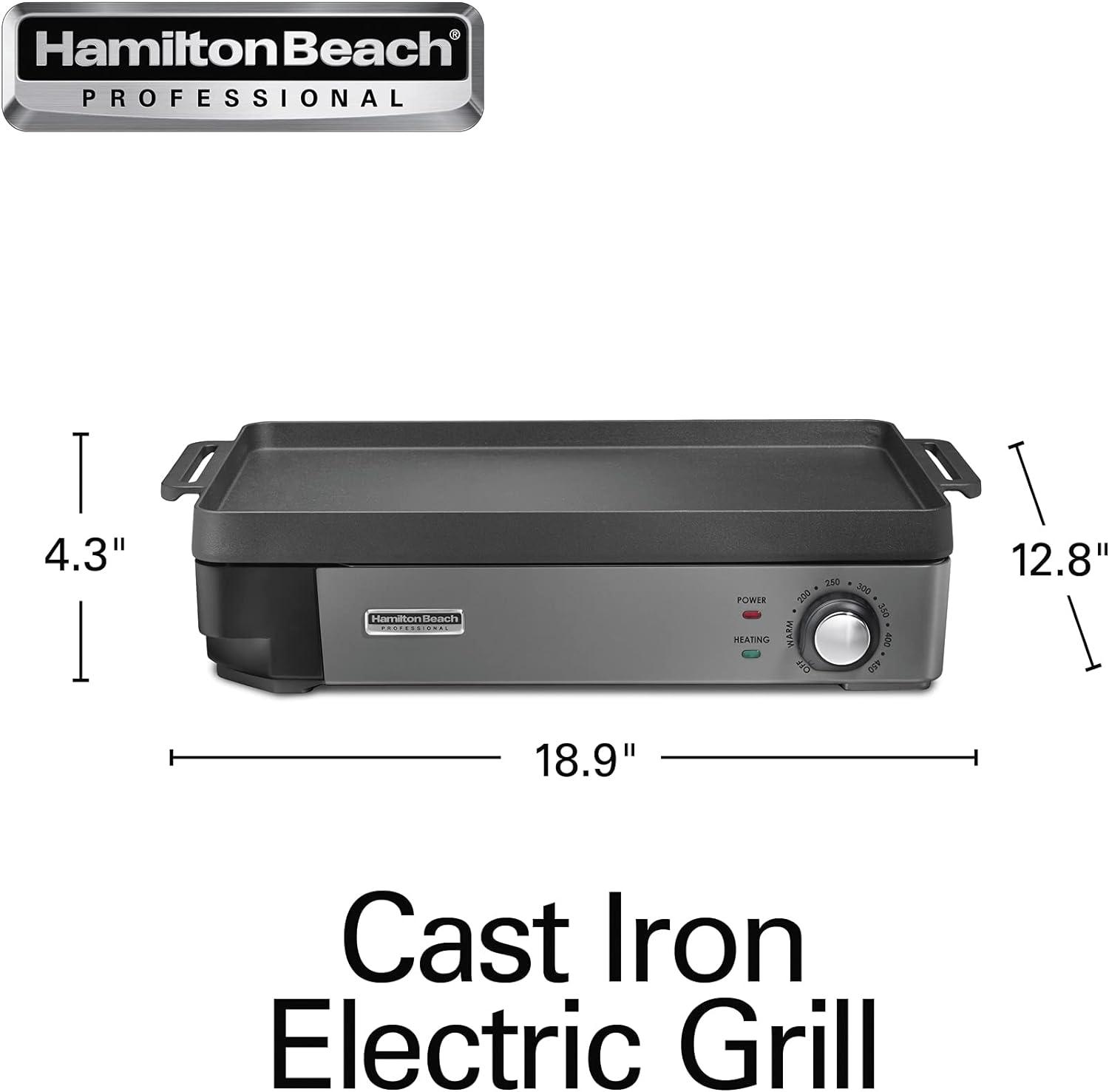 Hamilton Beach Black Cast Iron Electric Griddle with Adjustable Temperature