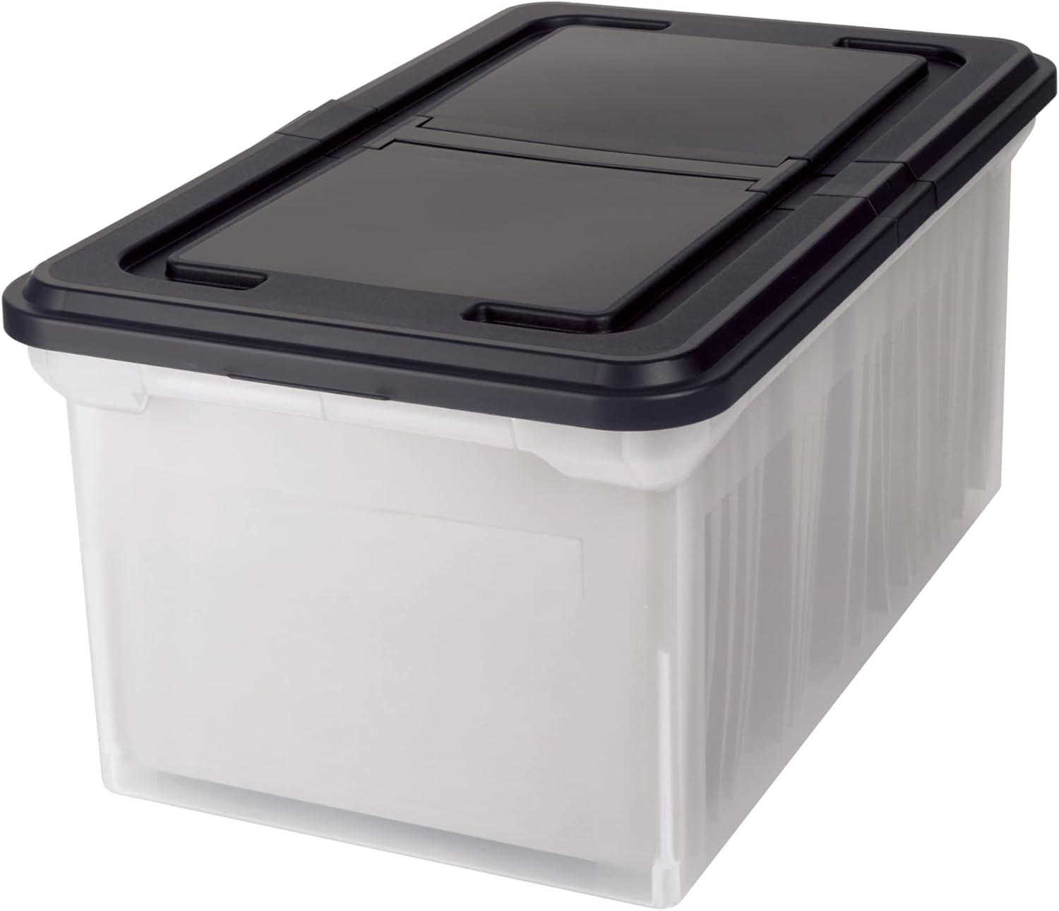 Medium Black and Clear Plastic Stackable File Tote Box