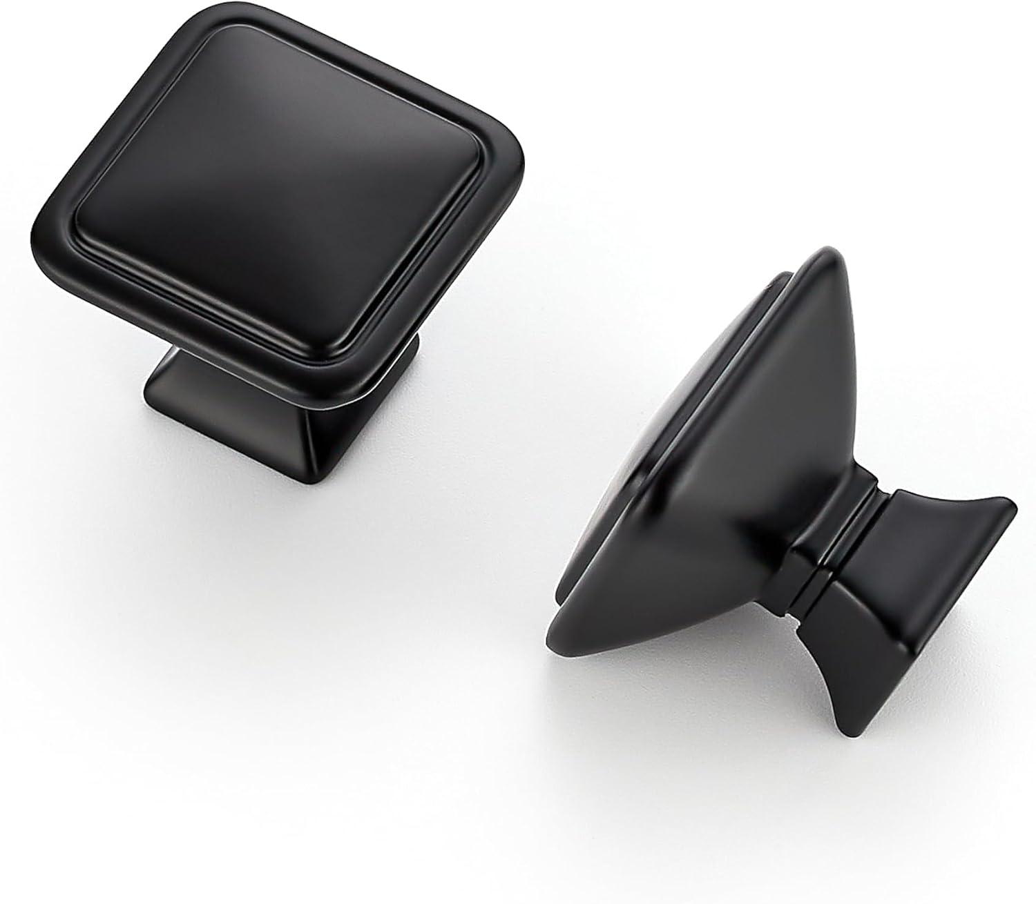 Matte Black Square Zinc Alloy Cabinet Knobs with Mounting Hardware