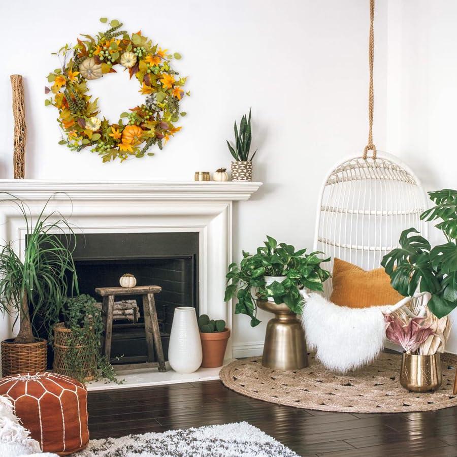 Fall Wreath 20’’ Autumn Front Door Wreath Harvest Wreath with Sunflower Pumpkins Berries Maple Leaves Daisies for Outside Indoor Home Wall Festival Thanksgiving Autumn Farmhouse Decor