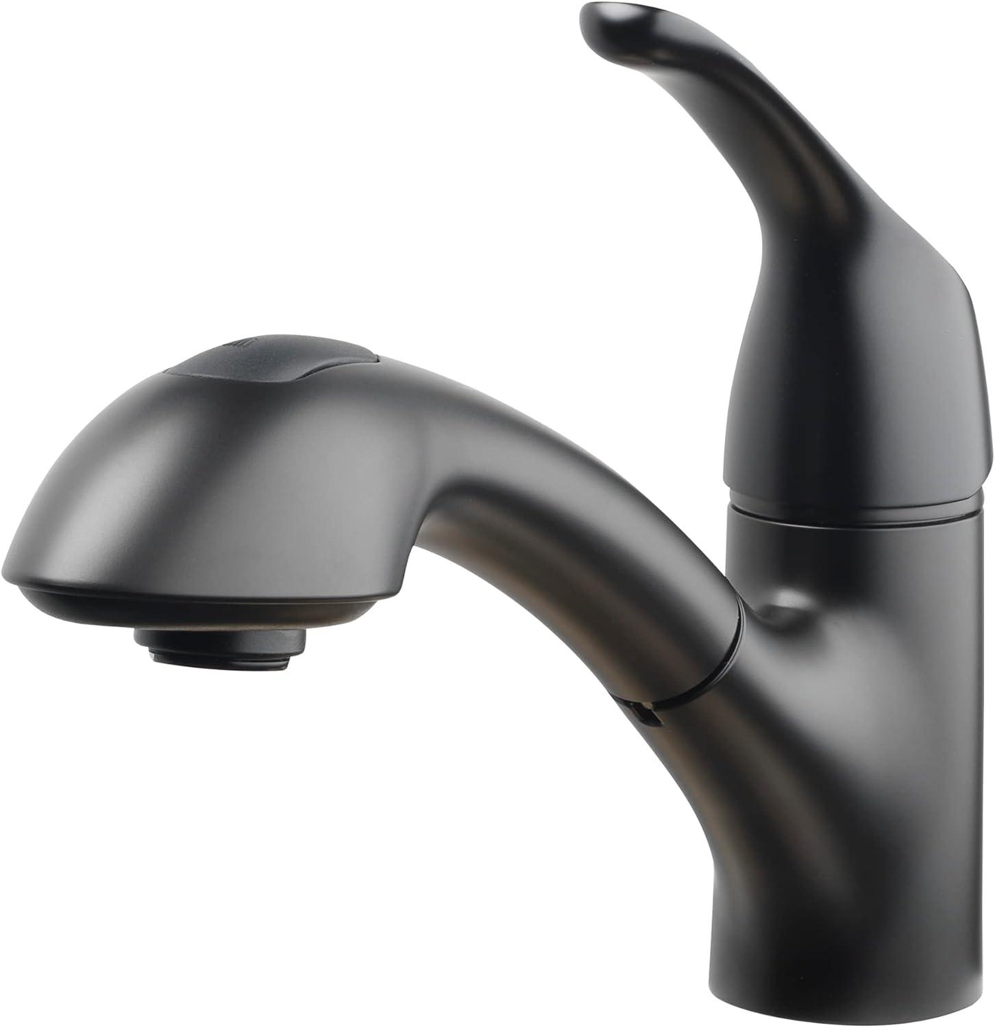 Homewerks Single Handle Pull Out Laundry Faucet 1 or 3 Hole Installation with Deckplate, Universal Install, Utility Kitchen Sink or Laundry Tub, Garden Hose Adapter, Matte Black (903 U425MB)