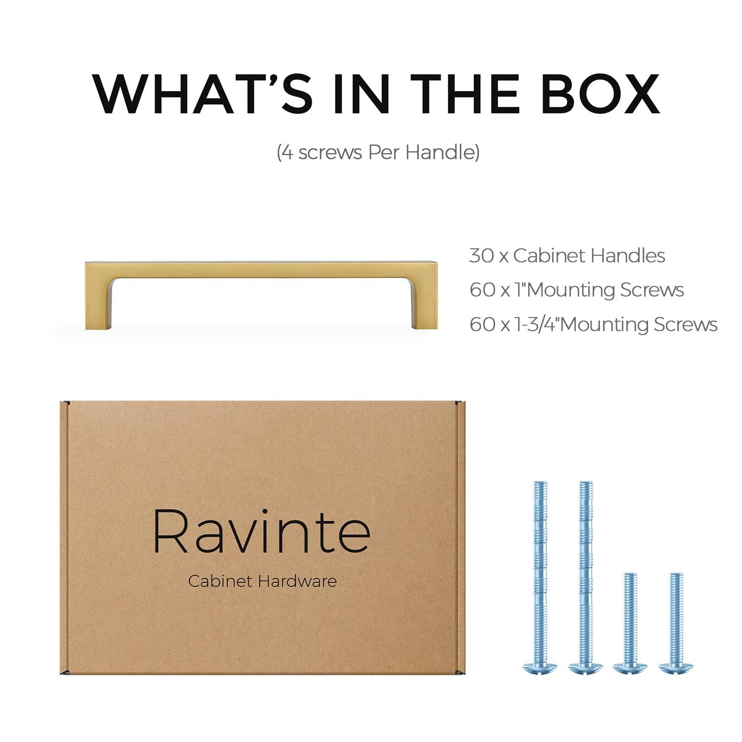 Ravinte 30 Pack 5 Inch Stainless Steel Cabinet Handles Square Cabinet Pulls Brushed Brass Cabinet Hardware Kitchen Cabinet Drawer Pulls Come with Screwdriver