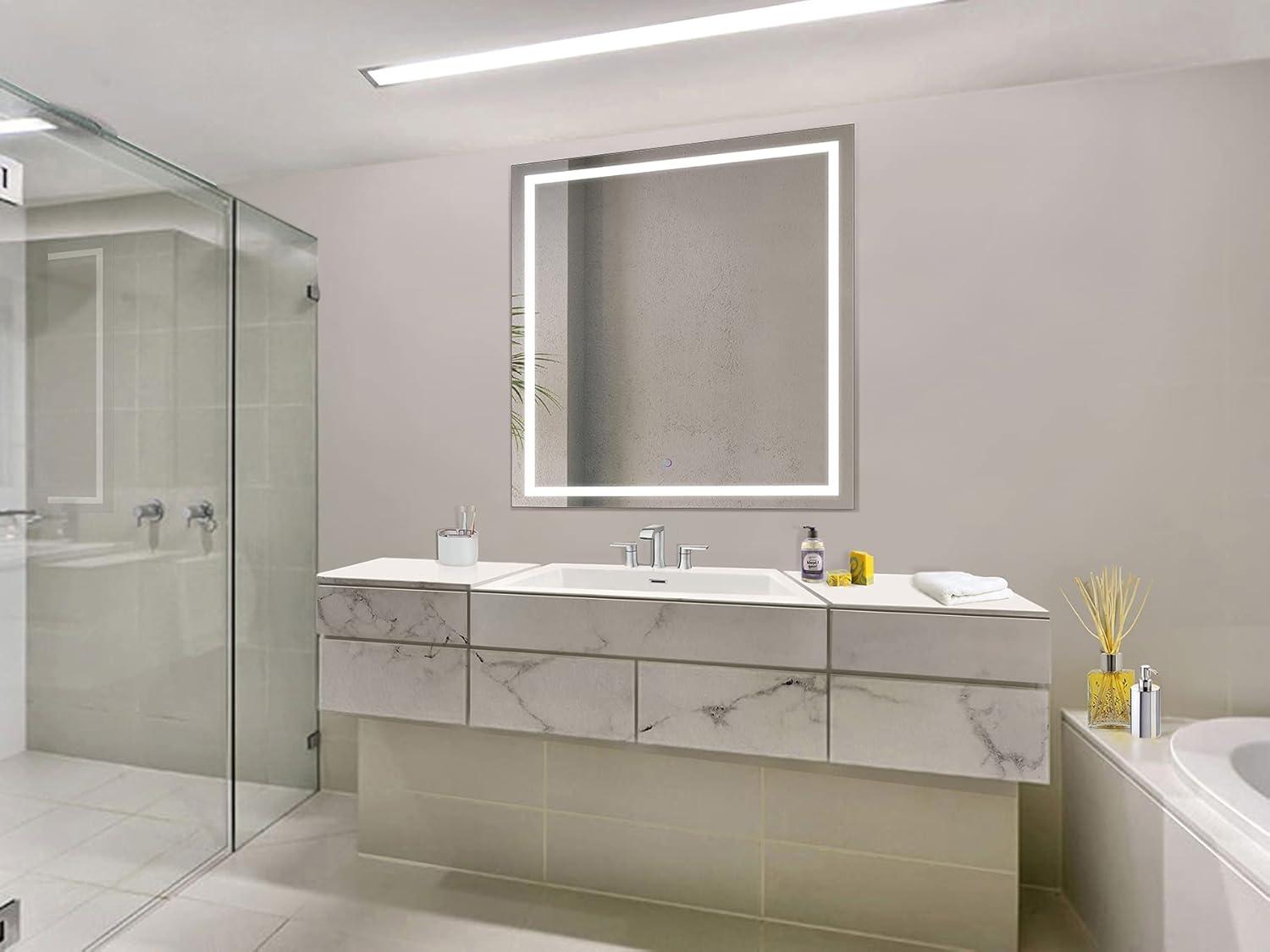 Krugg Icon Square LED Bathroom Mirror with Dimmer and Defogger - 3 Sizes