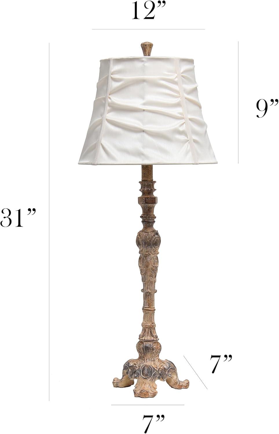 Antique Style Buffet Table Lamp with Ruched Shade Cream - Elegant Designs: Resin Base, Silk Shade, UL Listed