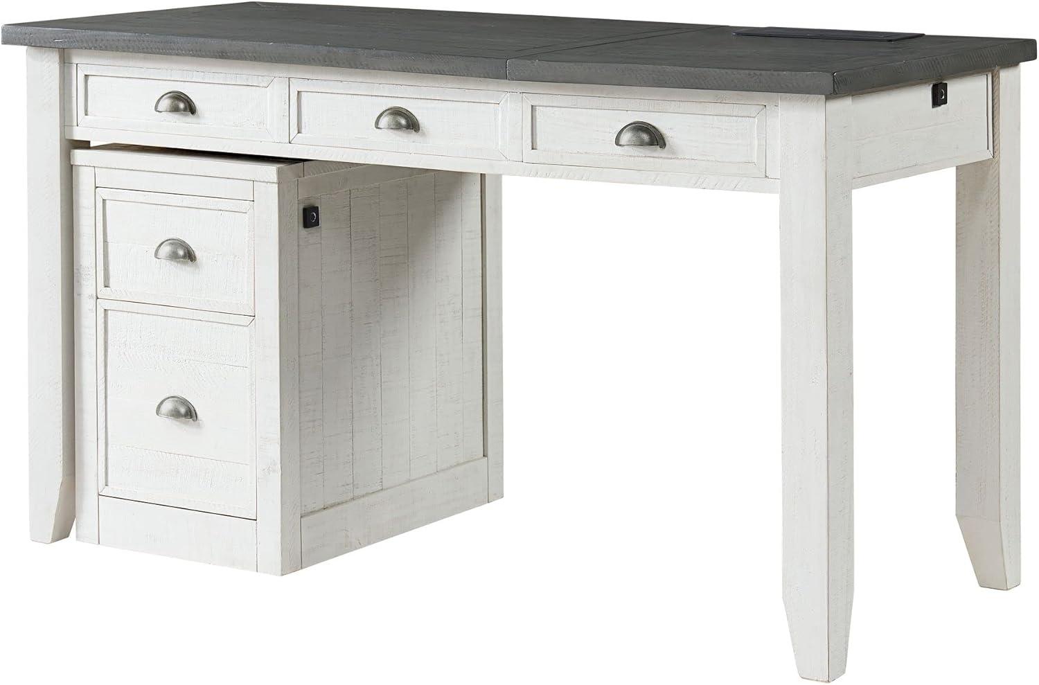 Martin Svensson Home Monterey 57" Lift-Top Desk with Fingerprint Lock, White Stain and Grey