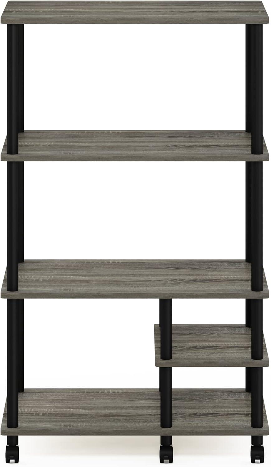 Furinno Turn-N-Tube 4-Tier Toolless Multipurpose Printer Stand Display Storage Shelf with Wheels, French Oak Grey/Black