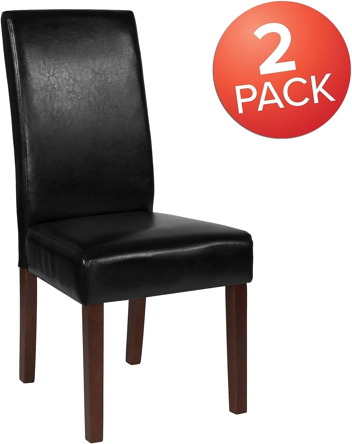 Transitional Black LeatherSoft Parsons Side Chair with Mahogany Legs