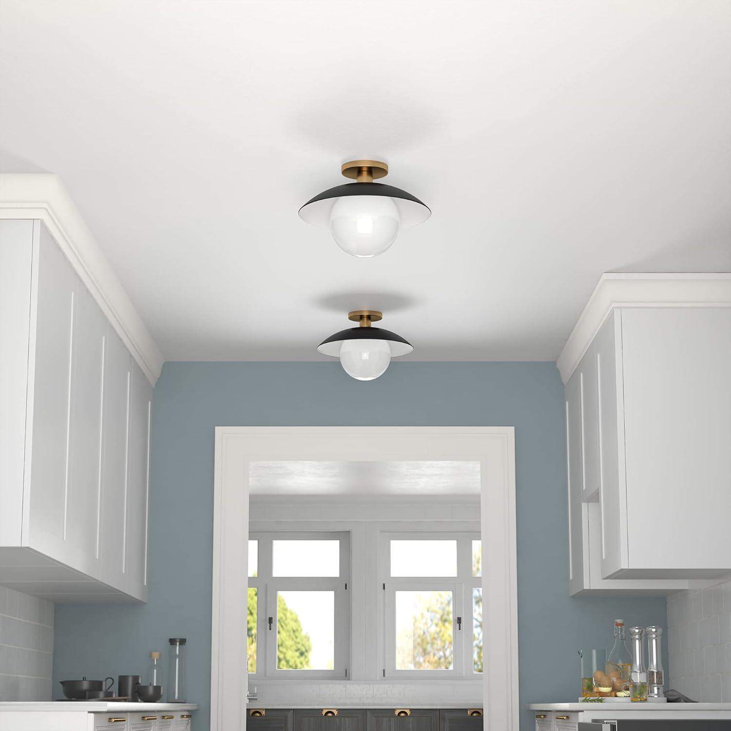 Evelyn&Zoe 14.5" Matte Black/Brass Metal/Glass Semi Flush Mount