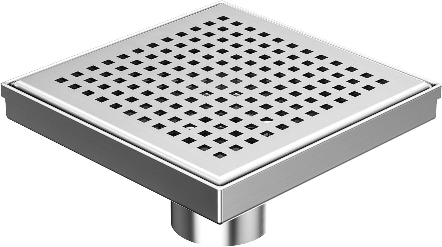 Neodrain 6-Inch Square Shower Drain with Removable Quadrato Pattern Grate,Brushed 304 Stainless Steel, with Watermark&CUPC Certified,Black