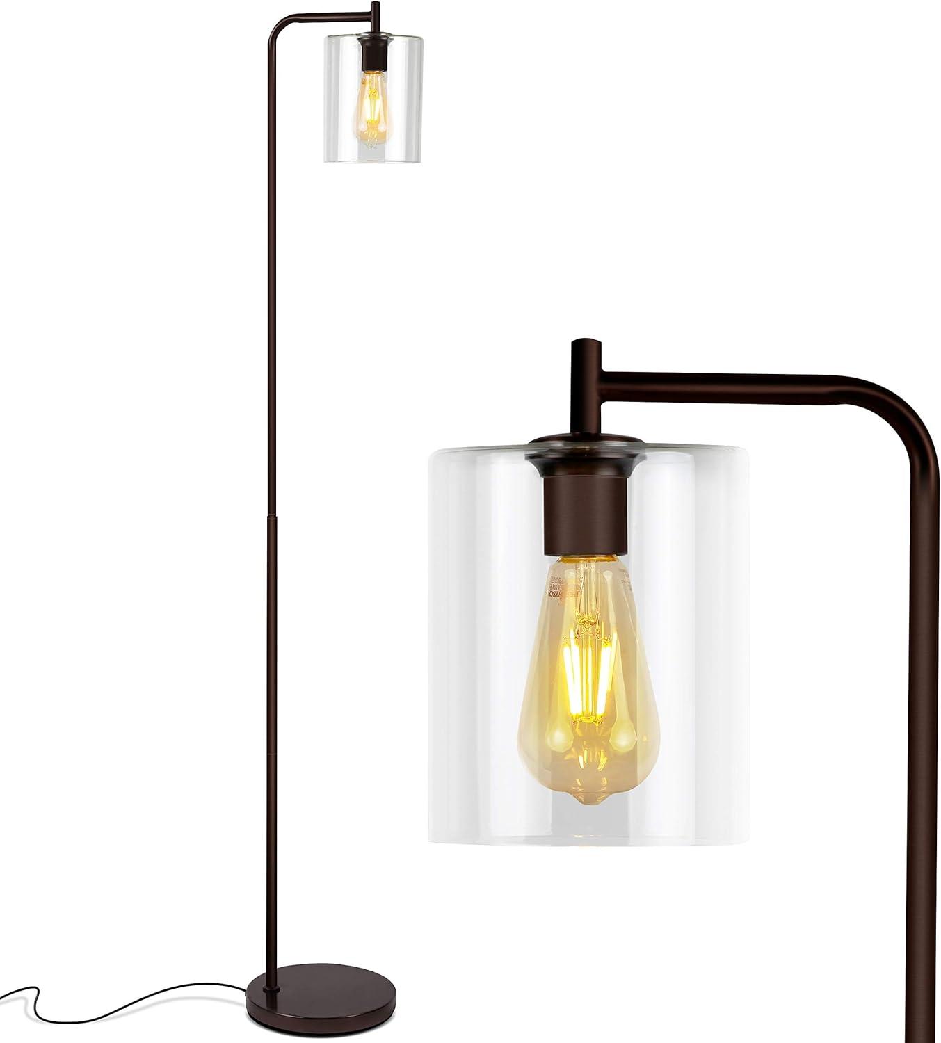 Bronze Industrial Floor Lamp with Glass Shade and Edison Bulb