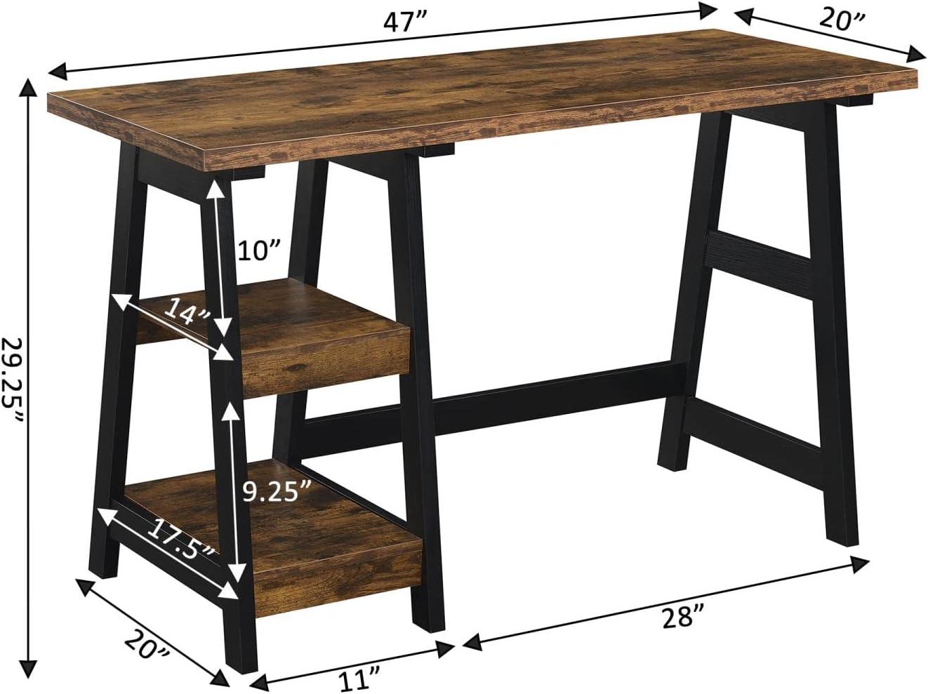 Convenience Concepts Designs2Go 29.25" Tall Trestle Desk with Shelves, Barnwood/Black