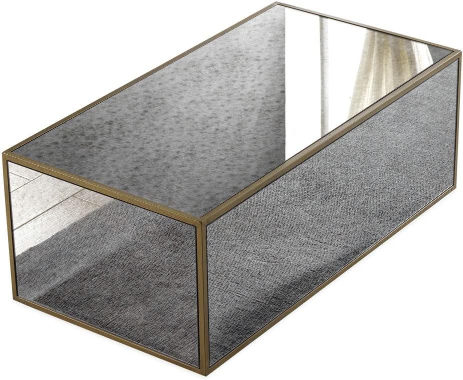 Antique Smoky Mirrored Rectangular Coffee Table with Brass Frame