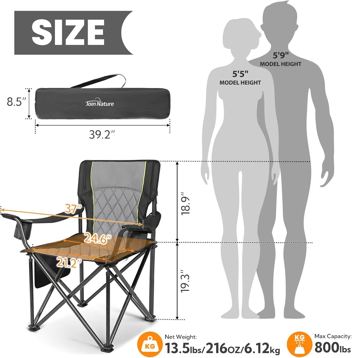 Heavy Duty Gray and Black Foldable Camping Chair with Cup Holders