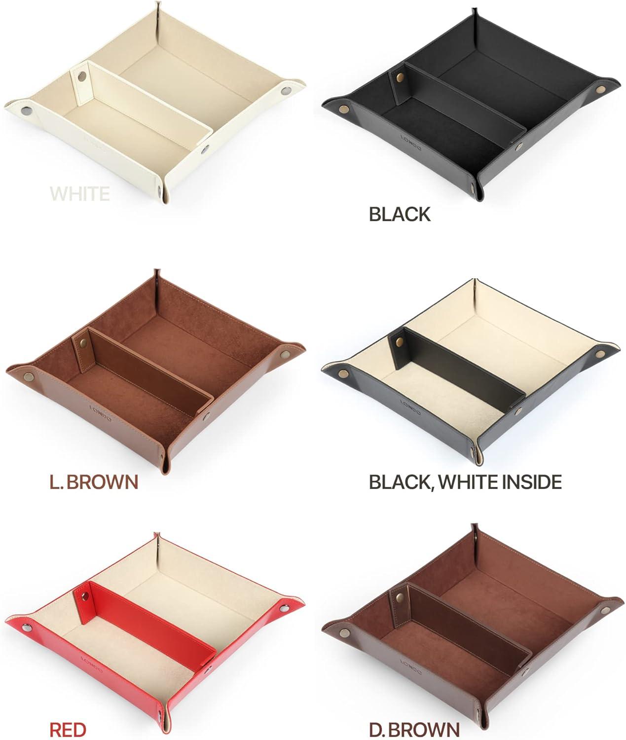 Londo Leather Tray Organizer, Practical Storage Box for Wallets, Watches, Keys, Coins, Cell Phones and Office Equipment