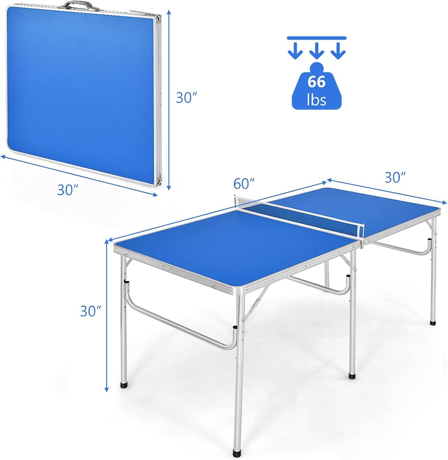 Blue Foldable Portable Ping Pong Table with Net and Accessories