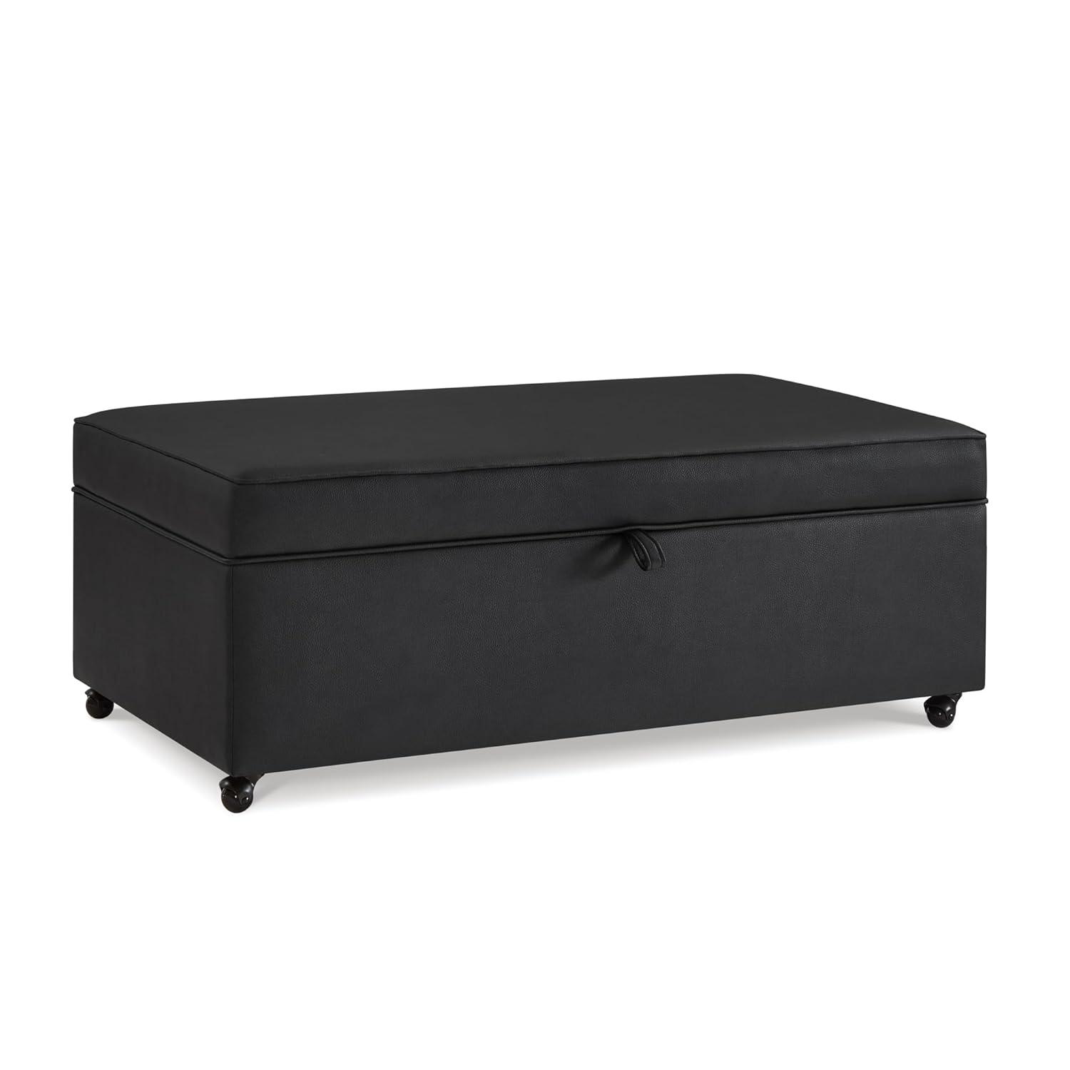 Dark Gray Faux Leather Storage Ottoman Bench with Wheels
