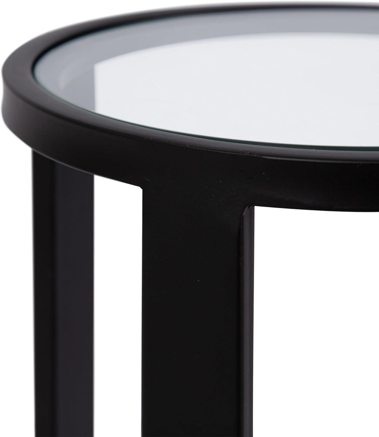 Kate and Laurel Ravalli Modern Drink Table, 9 x 9 x 20, Black and Clear Glass, Unique Round Tempered Glass Accent Pedestal Table for Use as Indoor Plant Stand