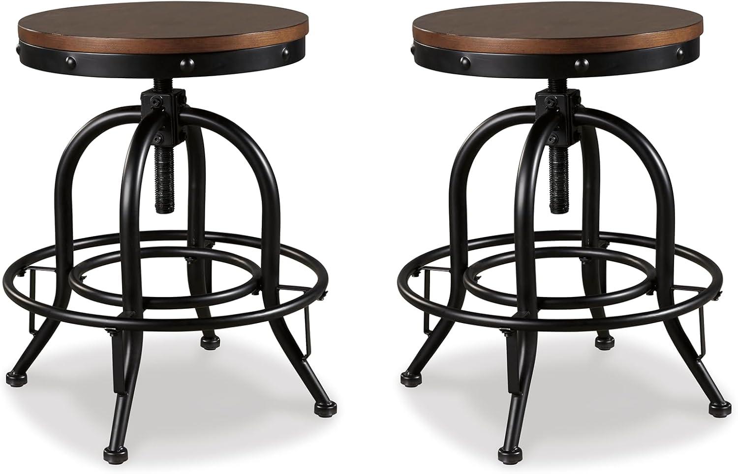 Signature Design by Ashley Set of 2 Valebeck Swivel Counter Height Barstools Bark: Round, Two-Tone, Metal Legs