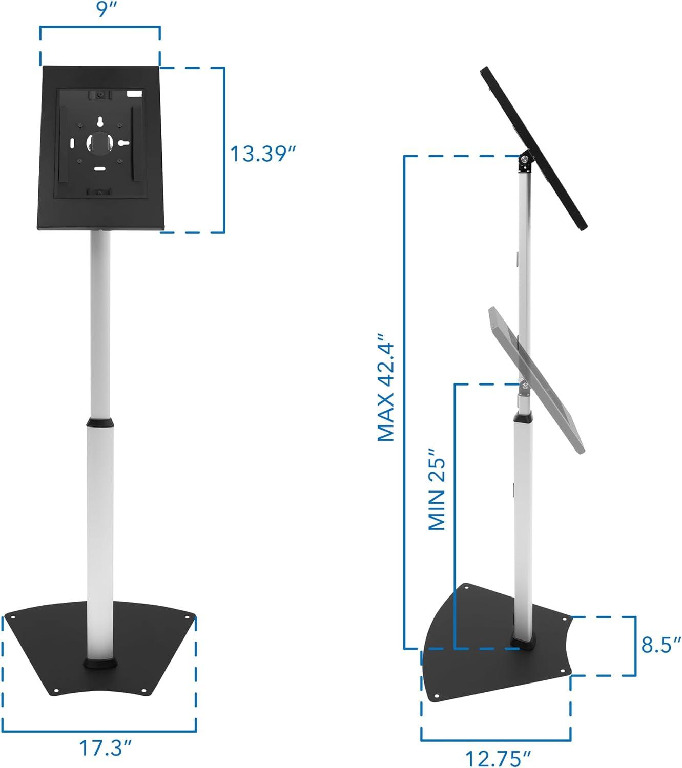 Adjustable Anti-Theft Black and Silver Tablet Floor Stand