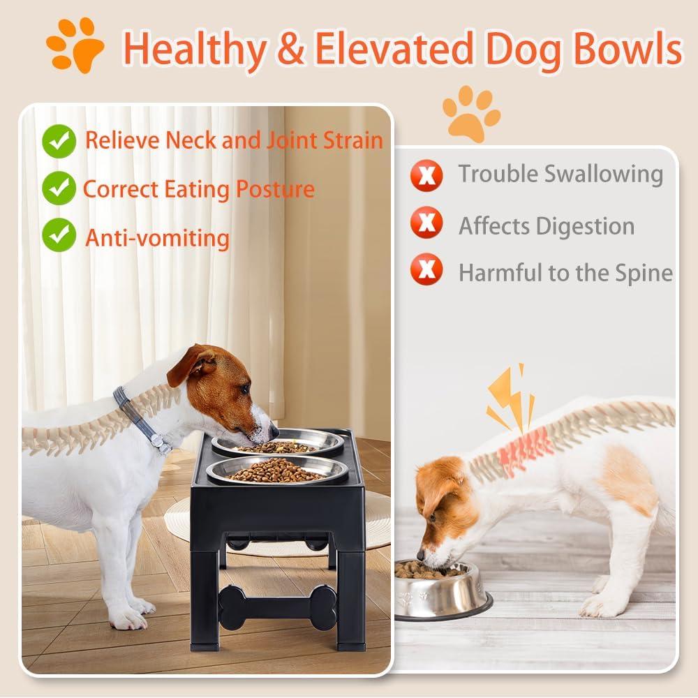 Marchul Elevated Dog Bowls, 4 Height Adjustable Raised Dog Bowls with 2 Stainless Steel, Non-Slip Dog Food and Water Bowl with Stand Adjusts to 3.5”,9.05”,10.6”,12.2” for Small Medium Large Dog Pets