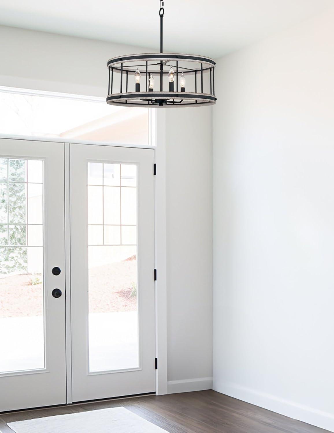 Brynn 21" Black and White Ash Drum Chandelier