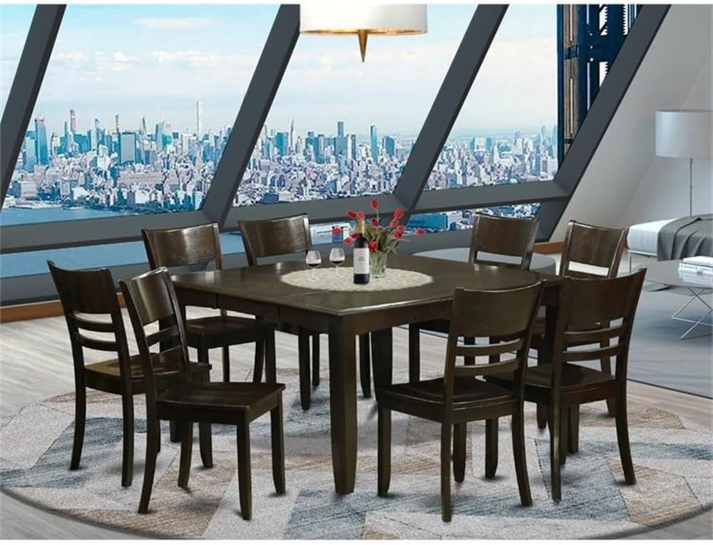 Cappuccino 54" Square Dining Table Set with 8 Wood Chairs