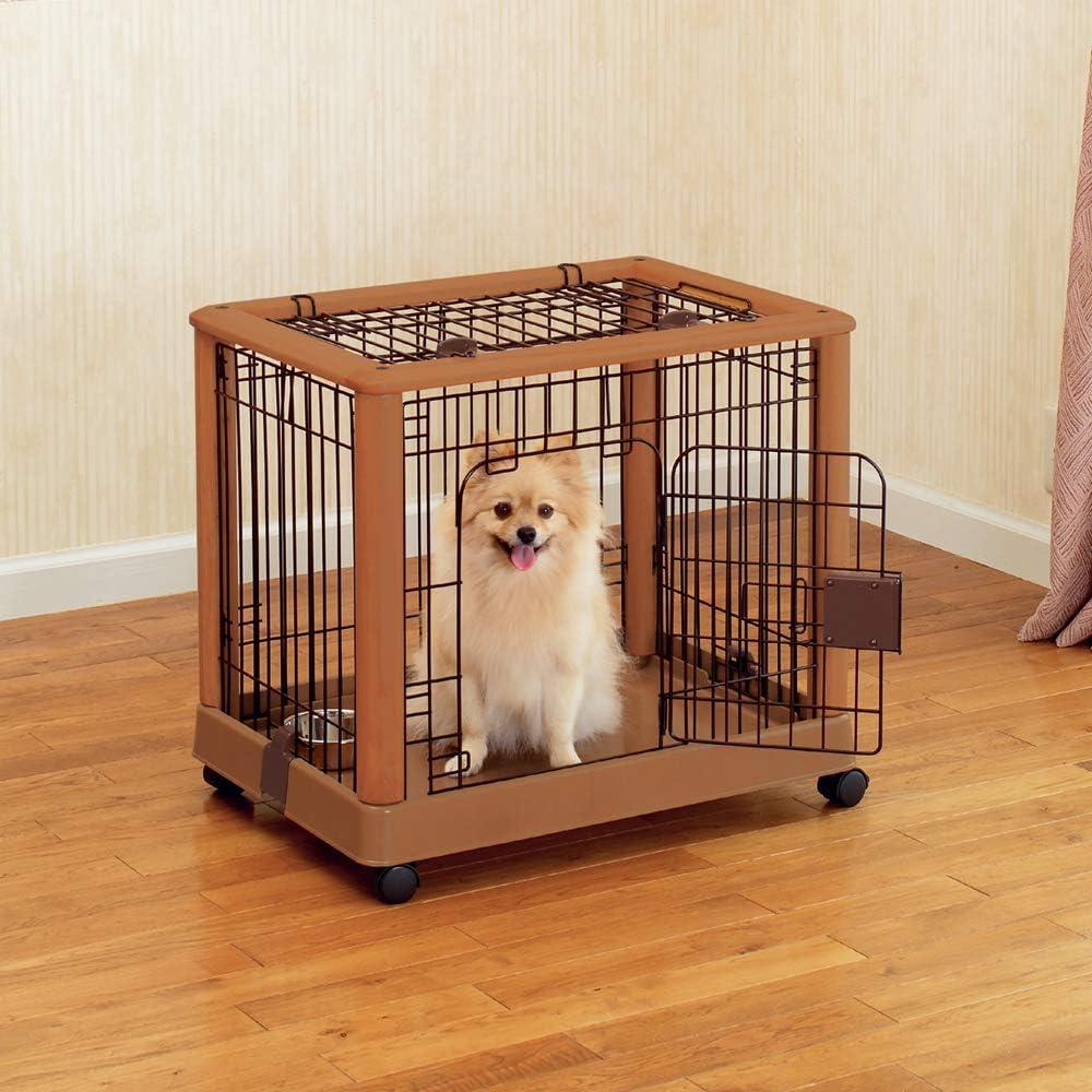 Small Autumn Matte Wood Mobile Pet Pen with Casters