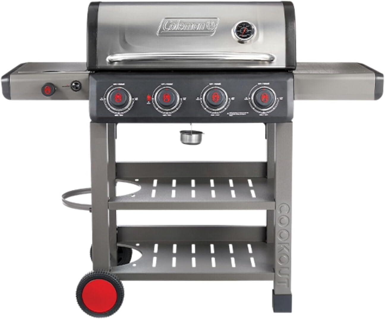 Coleman 4-Burner Stainless Steel Propane Gas Grill with Side Burner