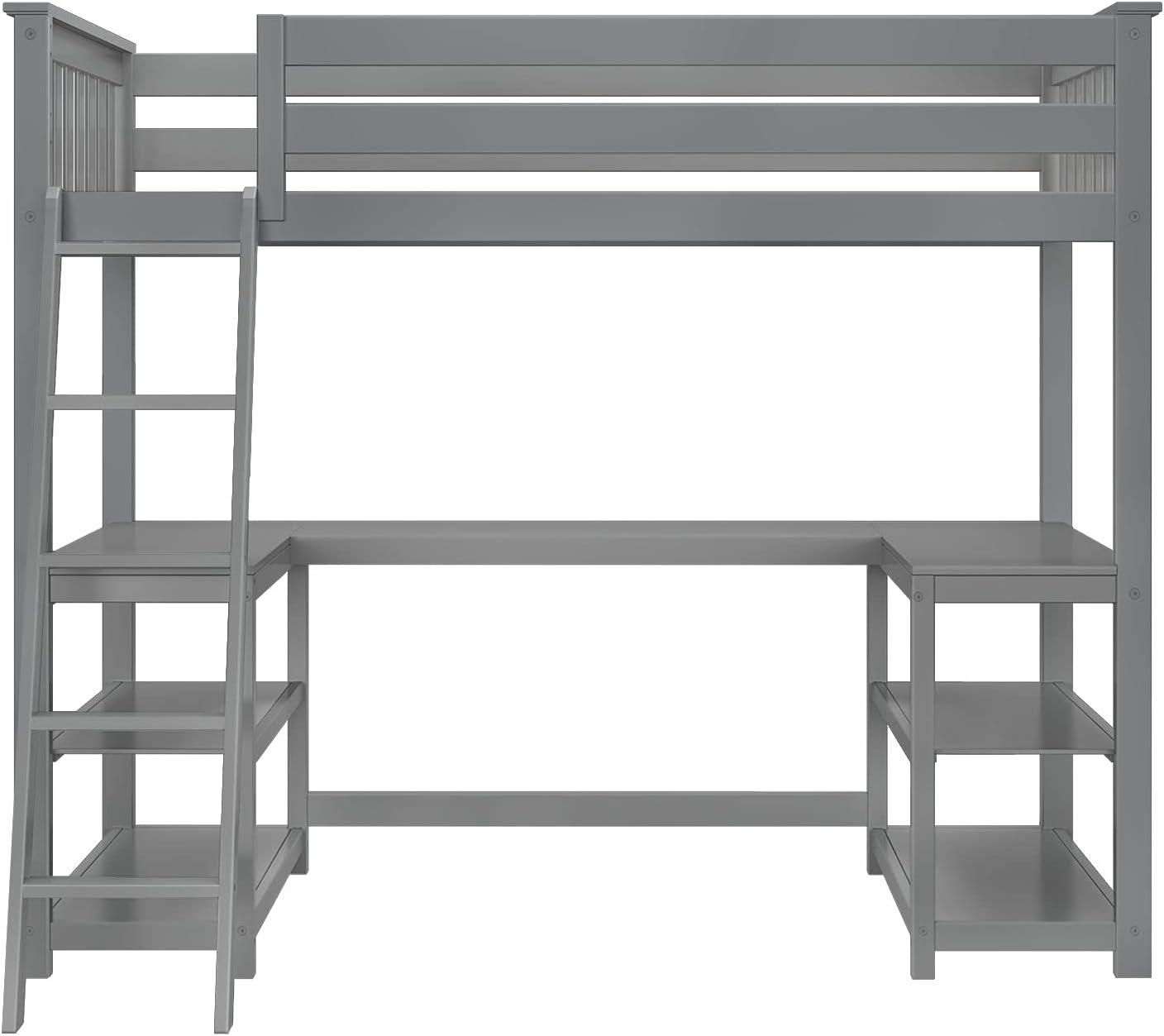 Max & Lily Loft Bed, Solid Wood Twin High Loft Bed with Bookcase and Desk for Kids, White