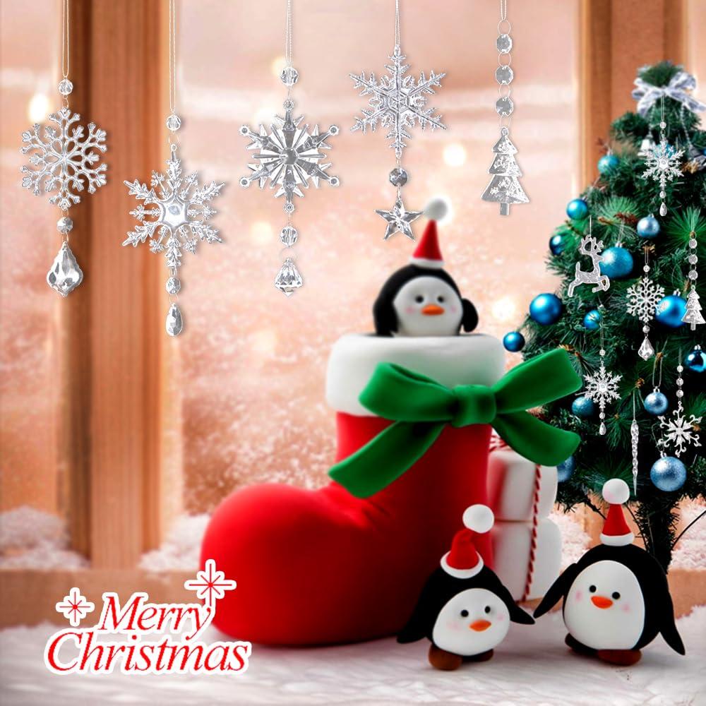 Meottam 18 Pieces Christmas Tree Ornaments - Hanging Acrylic Snowflake Icicle Drop Hanging Ornaments for Party Decor Christmas Wedding Birthday Winter Decor (Iridescent)