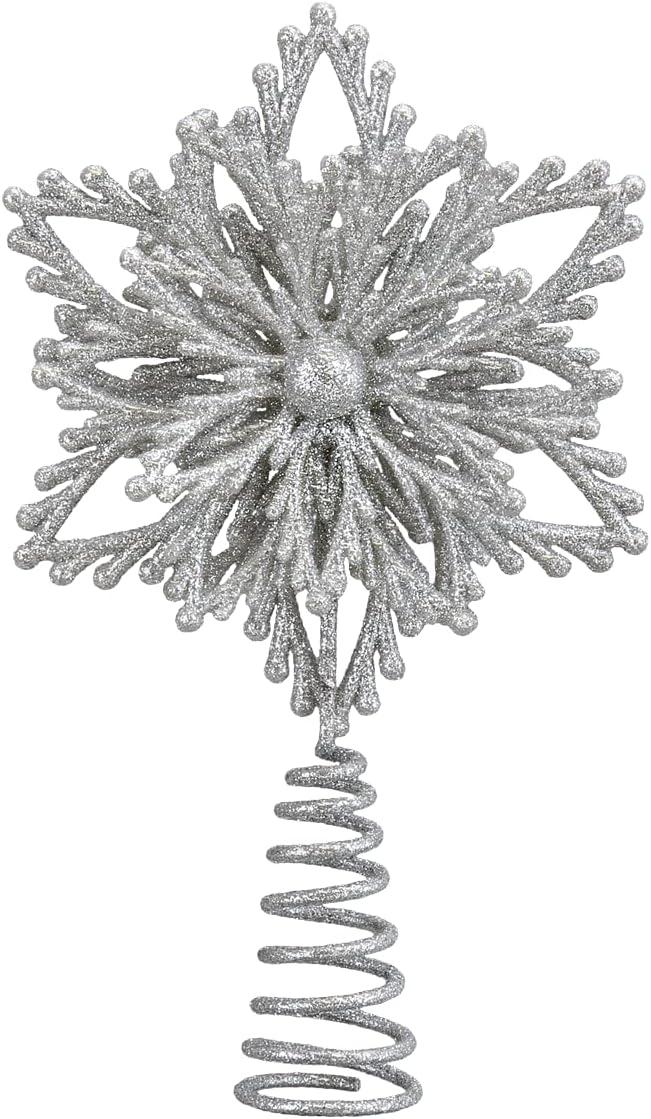 Silver Glitter Glass Snowflake Mini Tree Topper