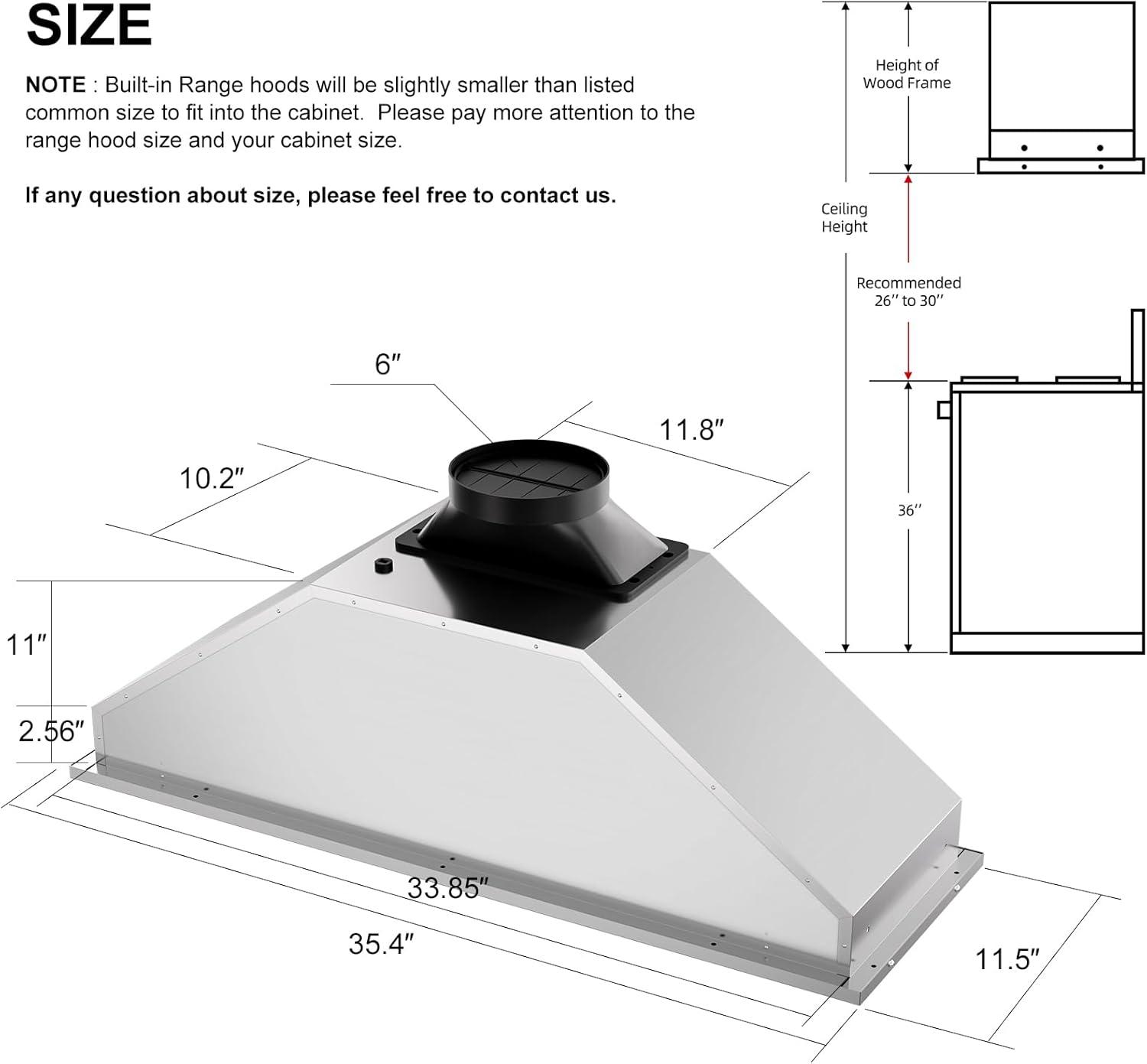 36-Inch Stainless Steel Convertible Range Hood with Charcoal Filter